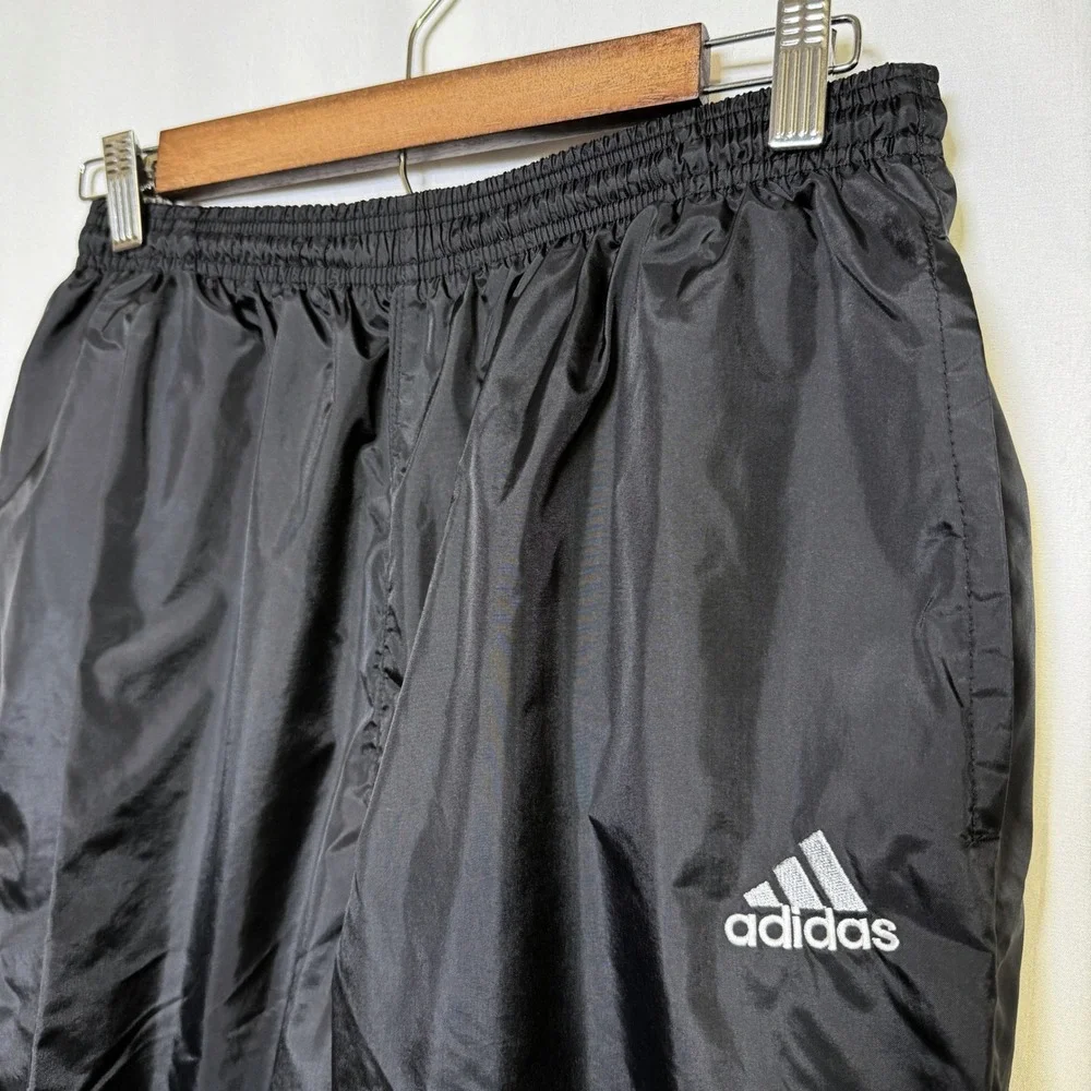 Vintage Adidas Black Nylon Track Pants Windbreaker Mens Medium AVW 001